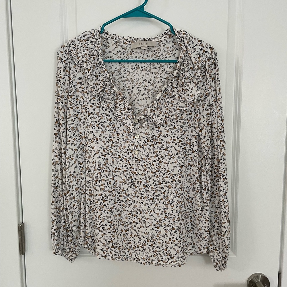 LOFT floral blouse with ruffle detail